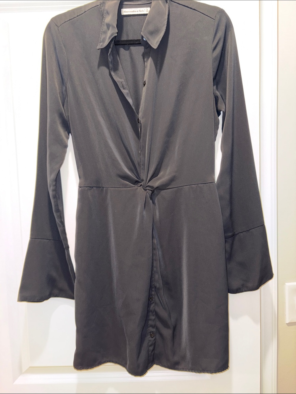 Abercrombie & Fitch Black Long-Sleeve Twist-Front Shirt Dress